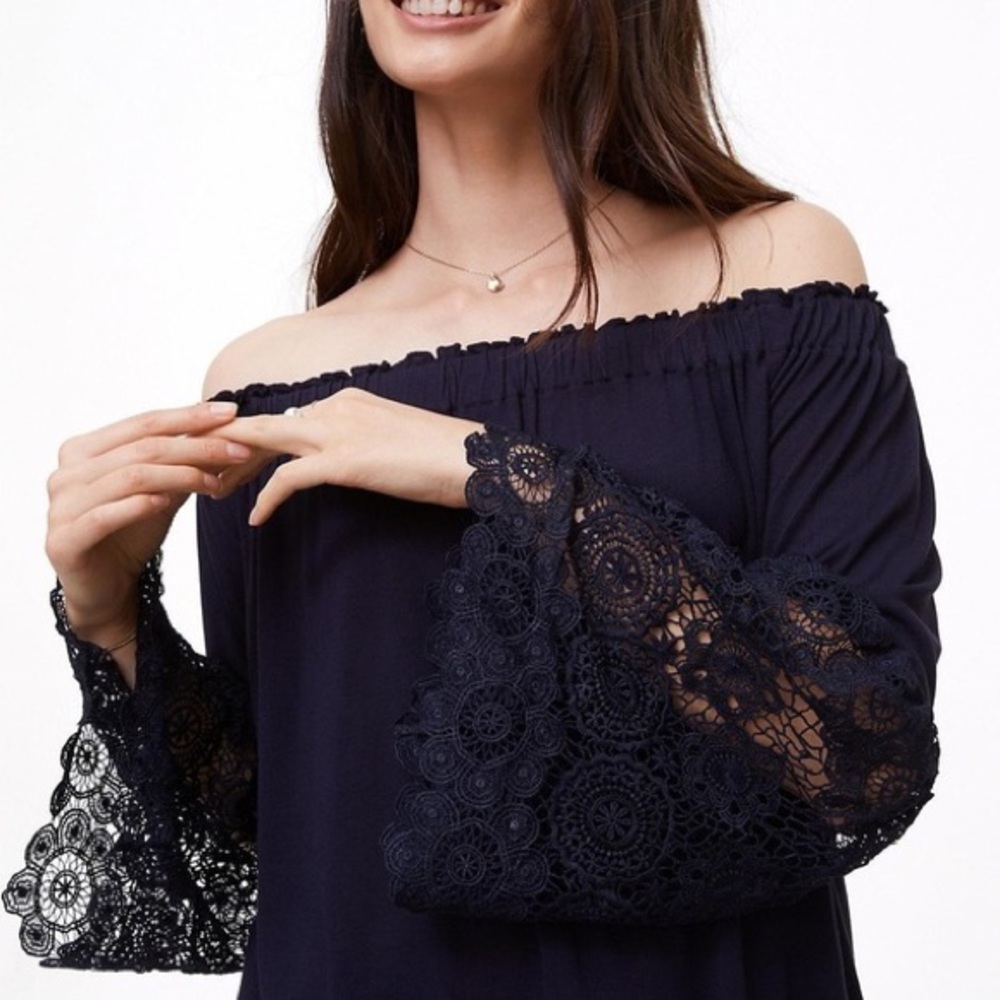 Loft Navy Off Shoulder Top